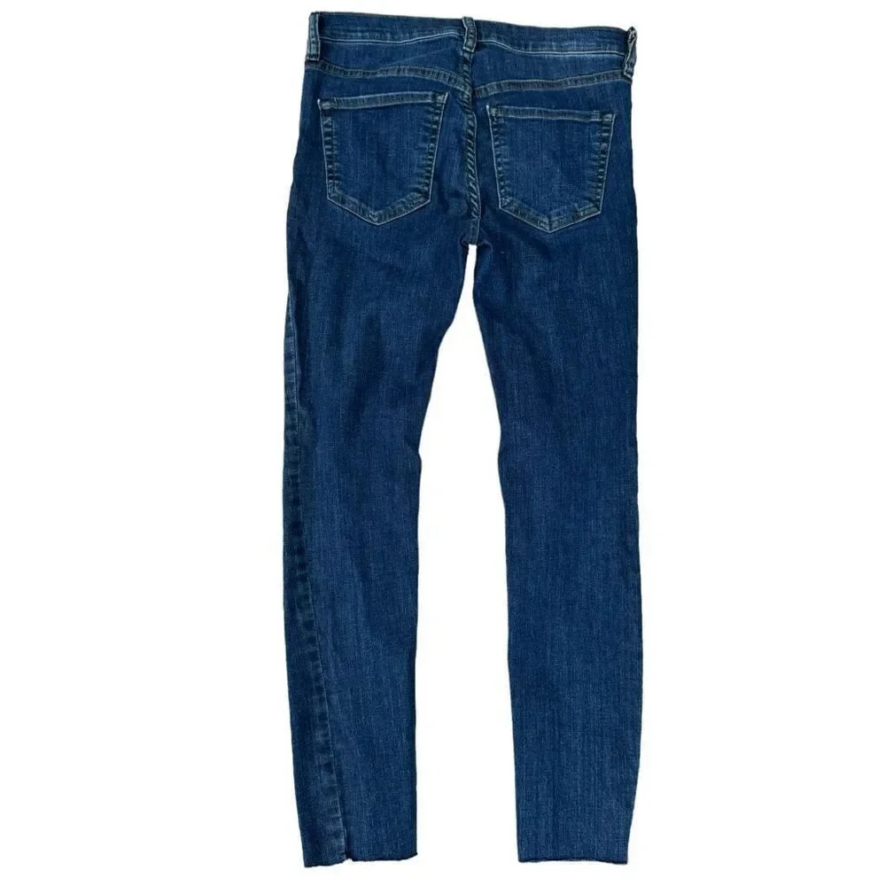 Free People Distressed Denim Jeans Button Fly Stretch Raw Hem Pockets size 26